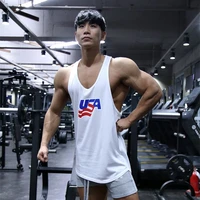 summer new cotton gym mens sportswear print fashion mens vest jogger fitness workout bodybuilding mens clothing
