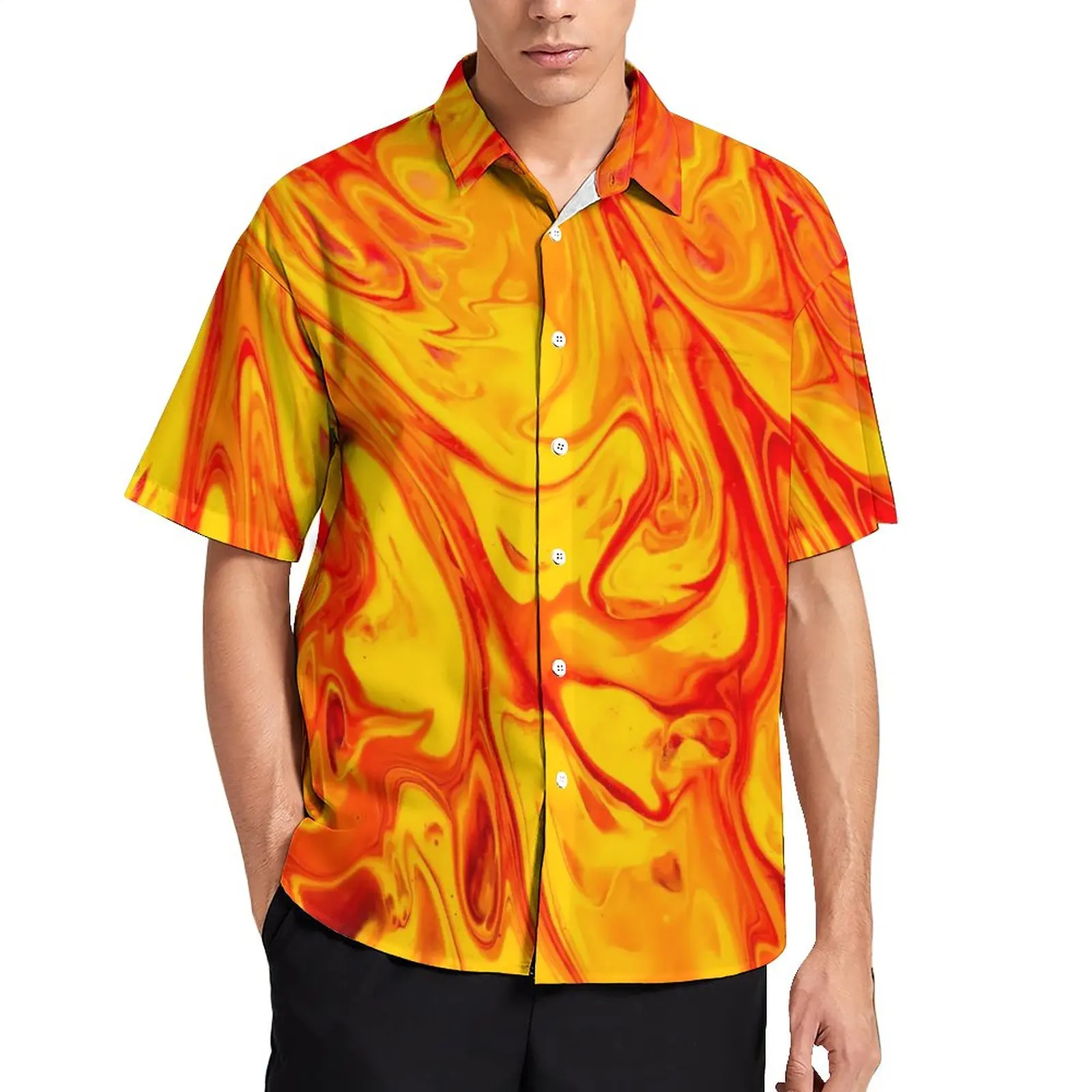 

Marble Fire Vacation Shirt Abstract Print Hawaiian Casual Shirts Mens Aesthetic Blouses Short-Sleeve Design Tops Plus Size