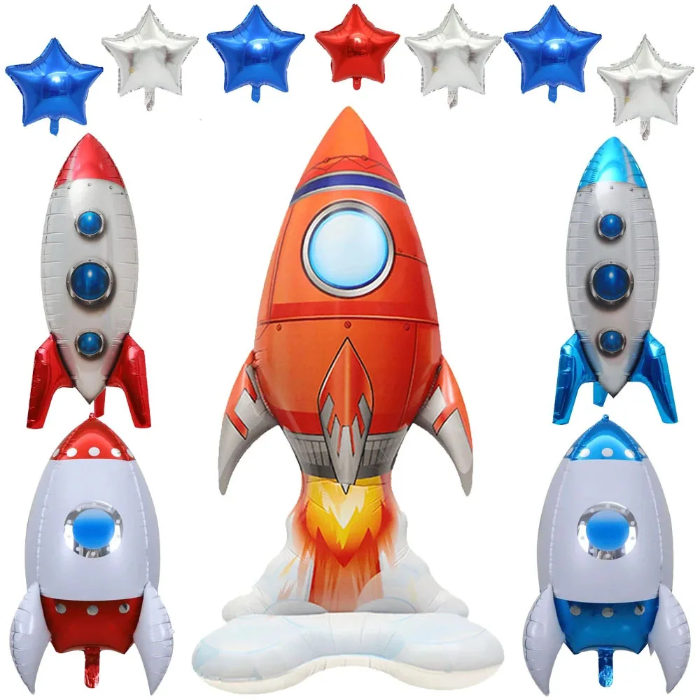 

Giant Rocket Foil Balloon 4D Standing Rocket Helium Balloons Outer Space Theme Birthday Party Baby Shower Decor Kids Boys Toys