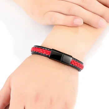 Black & Red Braided Rope Leather Bracelet 5