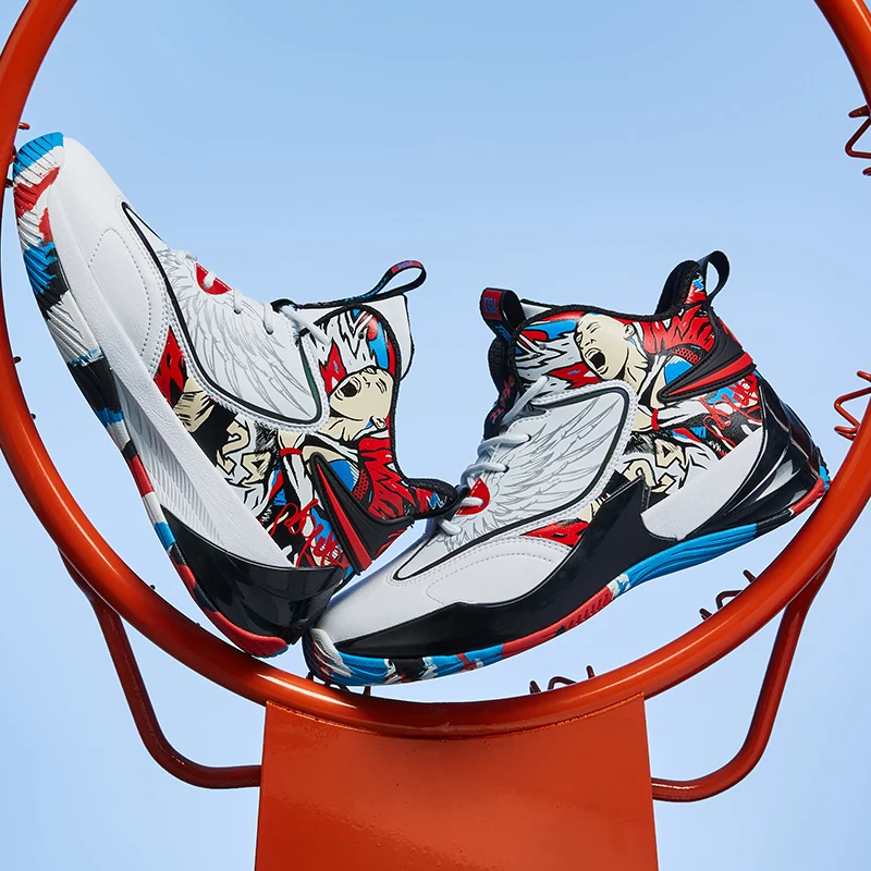 Couple Graffiti Basketball Shoes Unisex Leather Mesh Large Size Non-slip Wear-resistant Soft And Comfortable