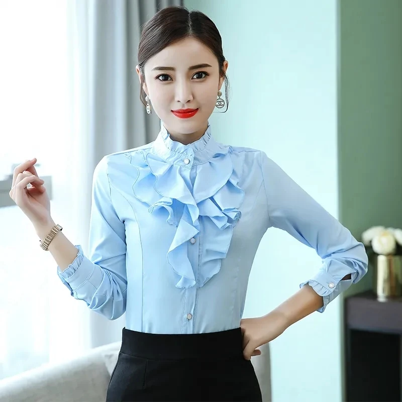

Women's Blouse Elegant Casual Fashion Shirt With Ruffle Collar Office Lace Stand Collar Slim Fit Fashion Business Attire Commute