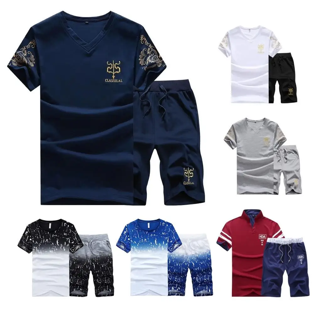 

New Fashion Sportsuit and Tee Shirt Set Mens T Shirt Shorts + Short Pants Men Summer Tracksuit Men Casual Brand Tee Shirts 2022