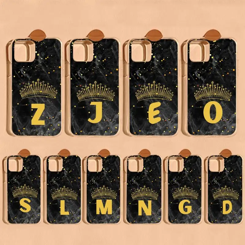 

Initial Crown Letter Phone Case For iPhone 14 13 12 11 Pro Max XS X XR SE 2020 6 7 8 Plus Mini Transparent Shell