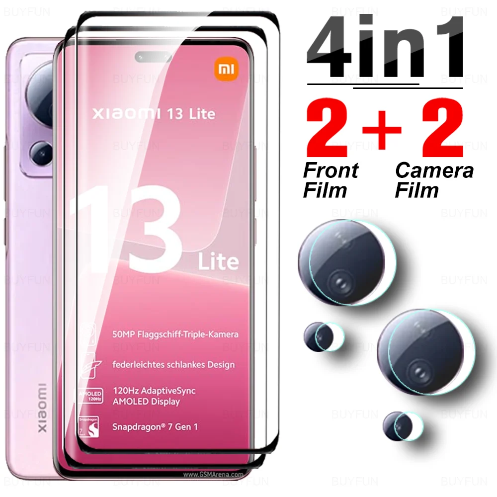 Изогнутое стекло для Xiao mi 13 Lite 5G 4 в 1 защита для экрана из закаленного стекла Mi 13 Lite Mi13Lite Xiaomi13Lite Защитная пленка для камеры