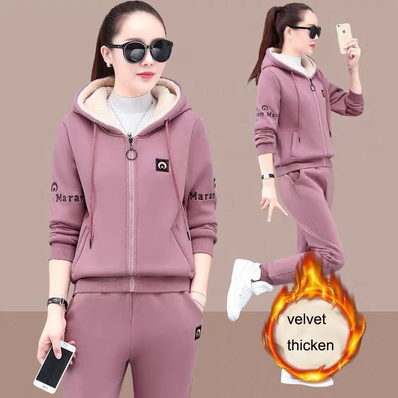 

Thick Velvet Tracksuit for Women, Long Sleeve Clothing Sets, Warm Hoodies and Pants, Casual Female Suit, Fashion, Autumn, Winter