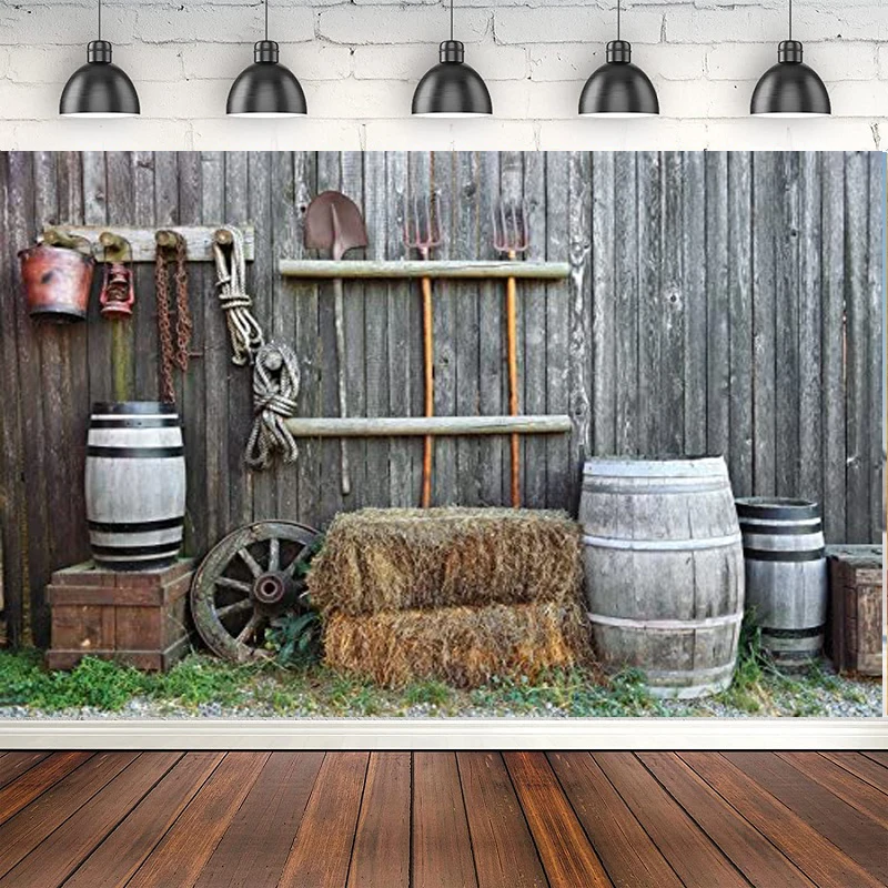 Западный старый сарай фон для фотосъемки ствол тюк сена сельская местность