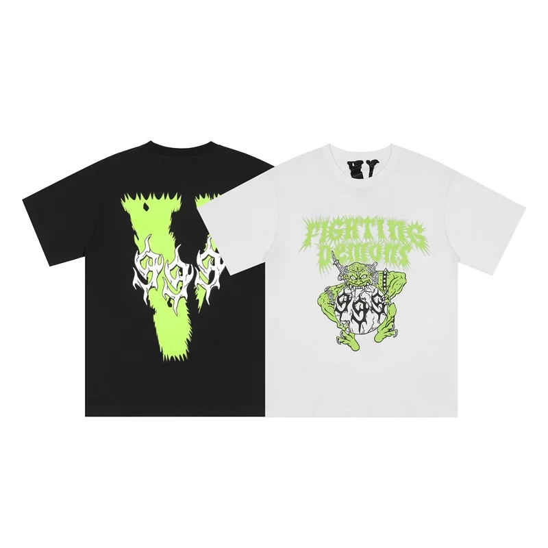 

Vlone 22ss Summer Wear Green Printing Loose Teen Couple Cotton Men's Short-Sleeved T-shirt