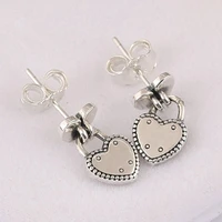authentic 925 sterling silver sparkling padlock inspired love locks stud earrings for women wedding gift pandora jewelry