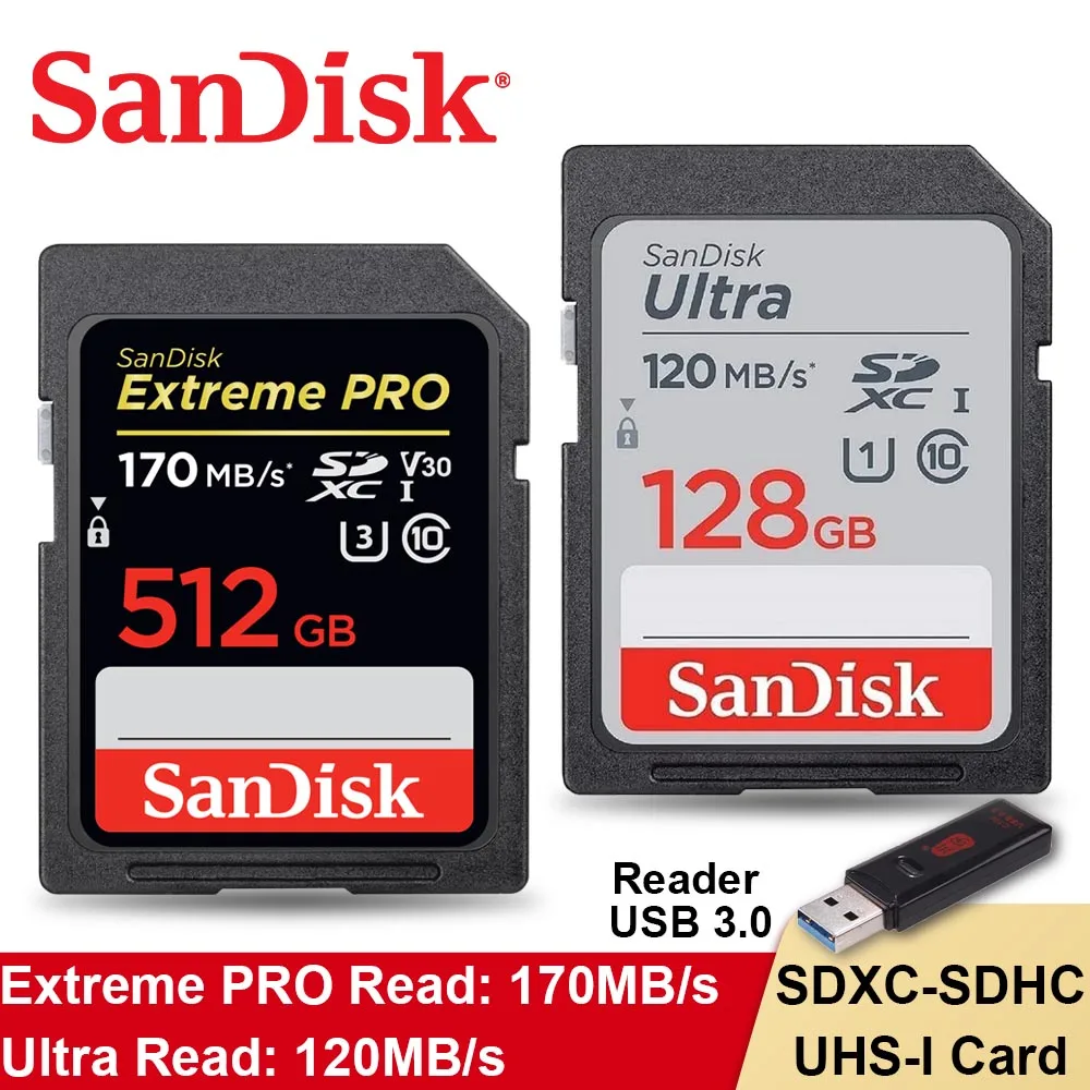 Карта памяти SanDisk Extreme PRO SDXC стандарта C10 U3 V30 SD-карта 4K UHD объемом 64 ГБ 32 128 512 16 карта