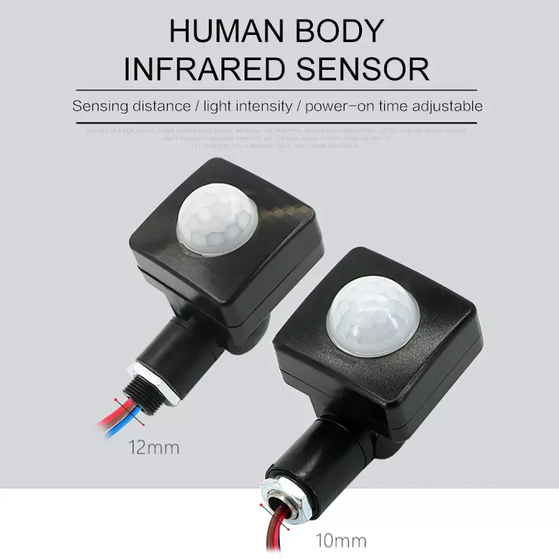 New in PIR Motion Sensor Floodlight For Outdoors Wall 85-265V White Or Black Mini Human Body Infrared Sensor Waterproof Adjustab