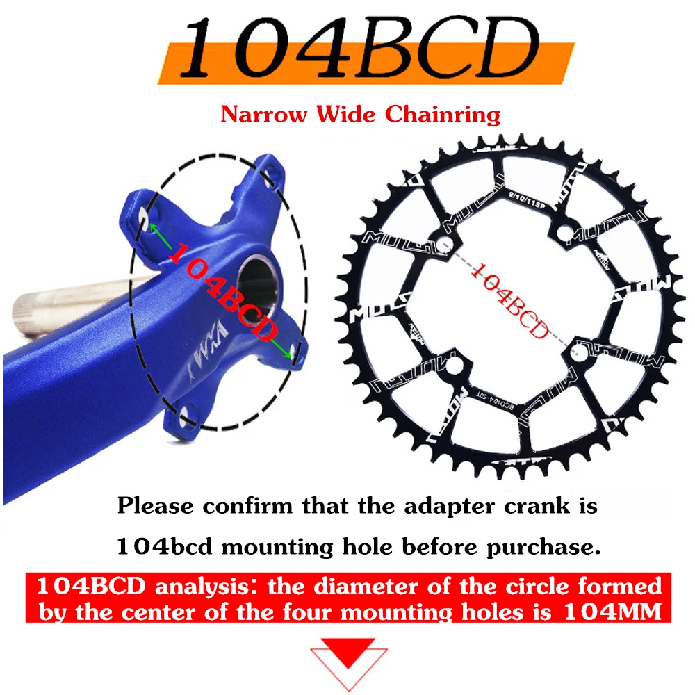 

Bicycle 104BCD Crank Oval Round 40T 42T 44T 46T 48T 50T 52T Chainwheel Narrow Wide MTB Part Bike Chainring