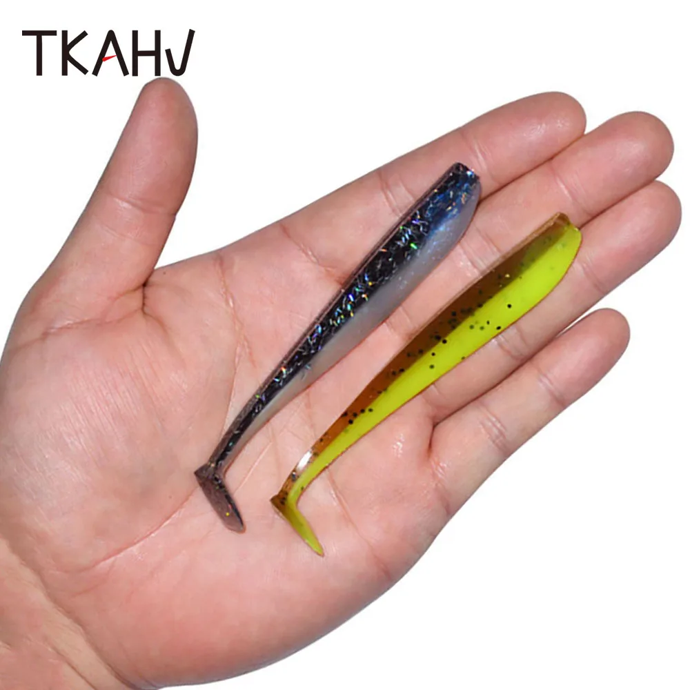 

TKAHV 10 PCS 10cm 5.5g Worm Soft Lure T Tail Double Color Jigging Wobblers Pike Shad Bait Bass Aritificial Silicone Swimbait