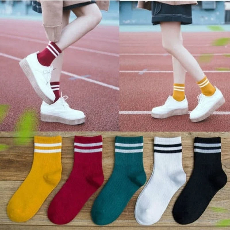 Women Girls Cotton Blend Striped Socks Soft Short Sport Casual Sock Hosiery Spring Autumn Street Campus Exposed Ankle Socks