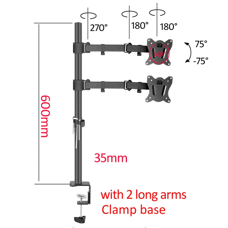 Table Holder Lcd Tv Mount Tilt 360 Rotate Vesa 75 100 Clamp 0-80mm