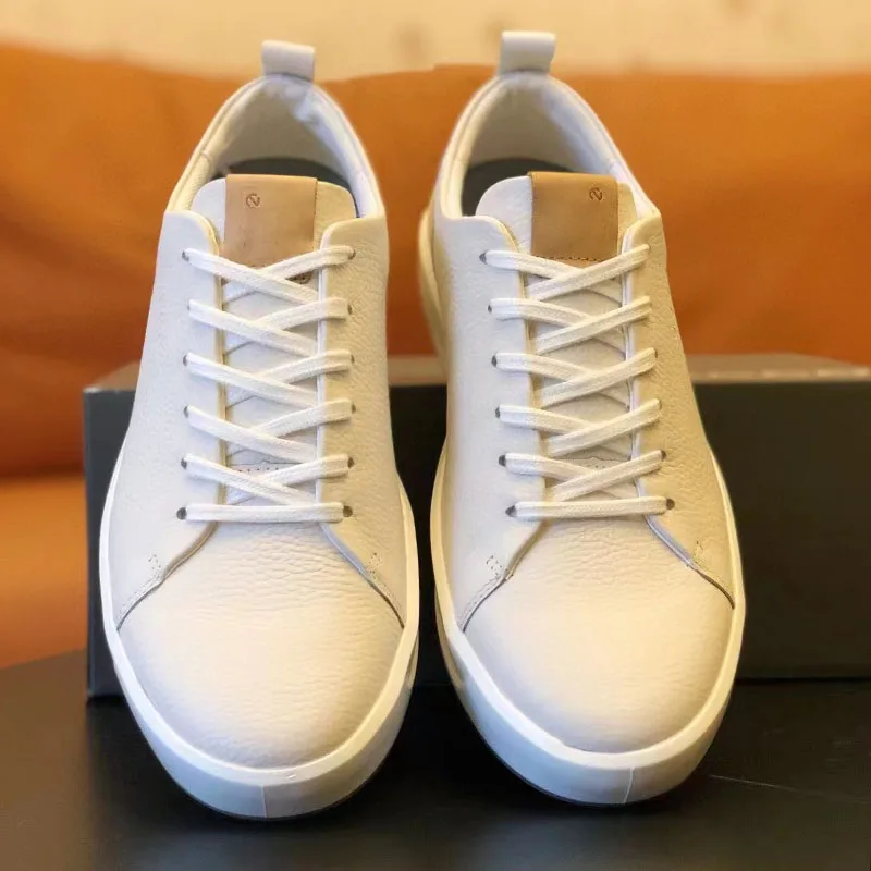 Men's Sneaker Brand High-Grade Genuine Leather Waterproof Protection Outdoor Running Sports Leisure  Golf  White Shoes