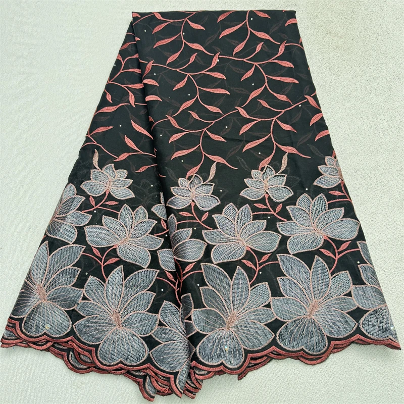 Африканская Сухая Кружевная Вышивка 2024 Швейцарская Вуаль Со Стразами 100% Хлопок