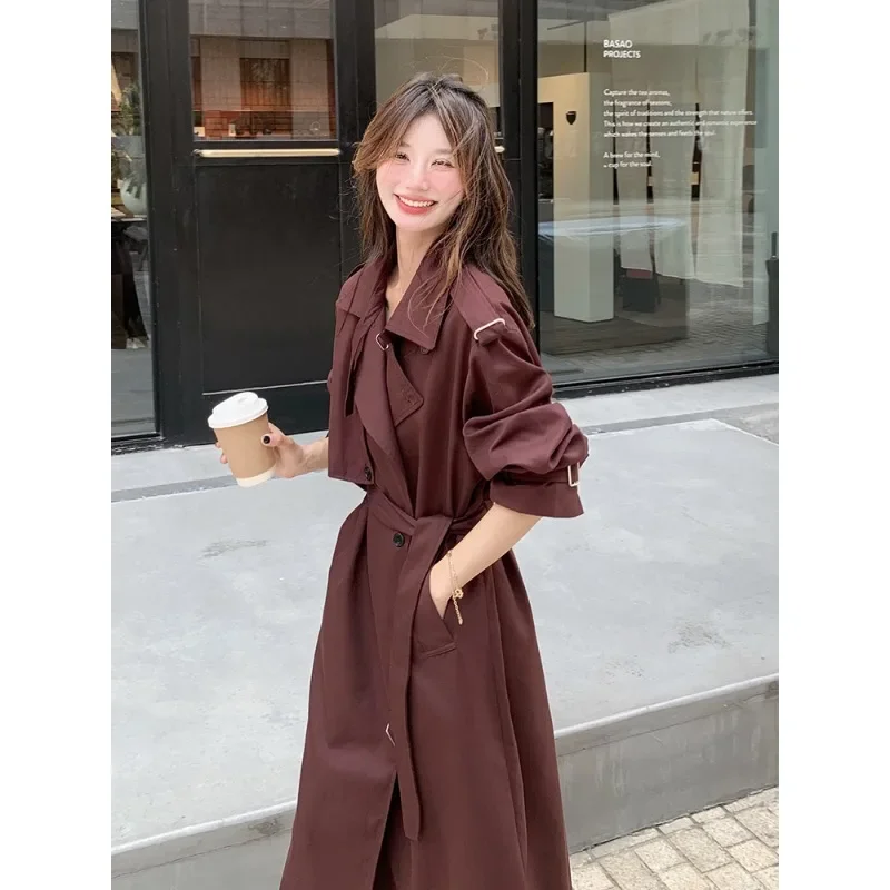 Женское длинное красное пальто SuperAen повседневное в Корейском стиле осень 2024