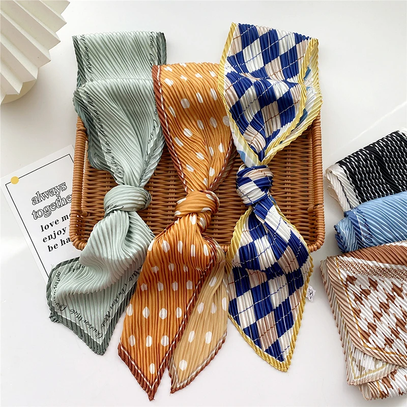 

2022 New Crinkle Ribbon Silk Scarf Polka Dot Print Handle Bag Ribbons Small Long Skinny Scarves Female Neckerchief Bandana