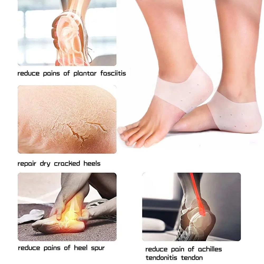 Gel Silicone Heel Protectors Sleeve Heel Pads Heel Cups Plantar Fasciitis Support Feet Care Skin Repair Cushion Half-yard Socks