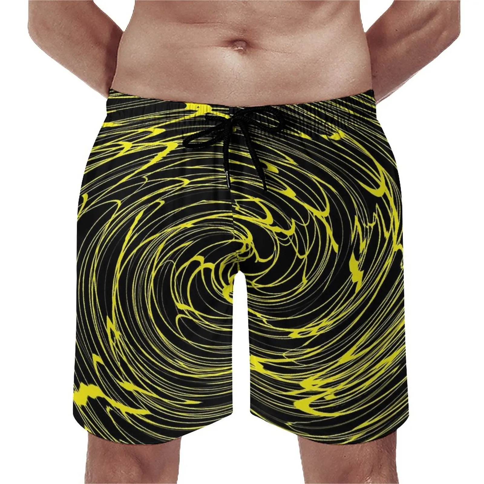 

Shallow Water Gym Shorts Summer Yellow Spiral Print Running Surf Beach Shorts Man Quick Dry Cute Custom Large Size Swim Trunks