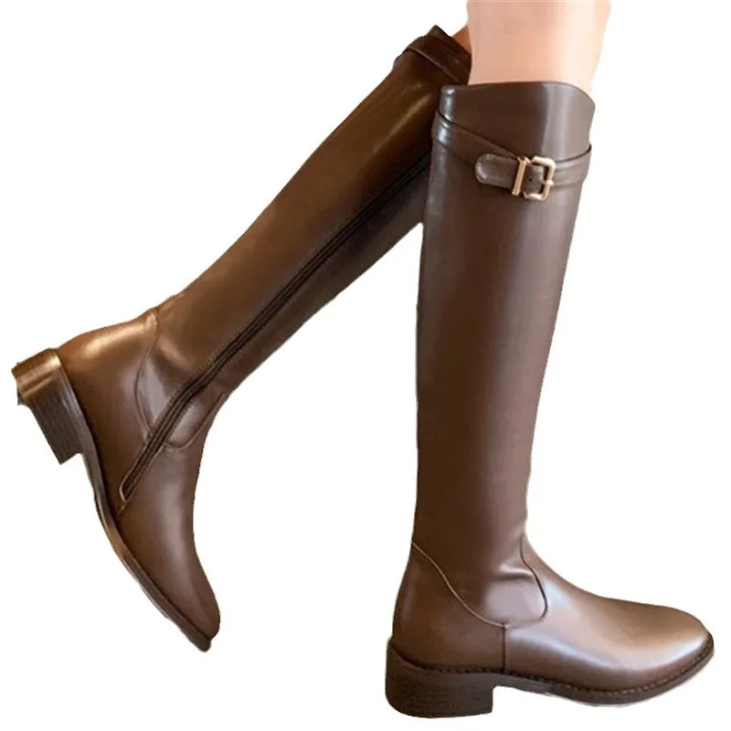 Новые зимние женские ботинки 2024 сапоги выше колена на массивном каблуке с