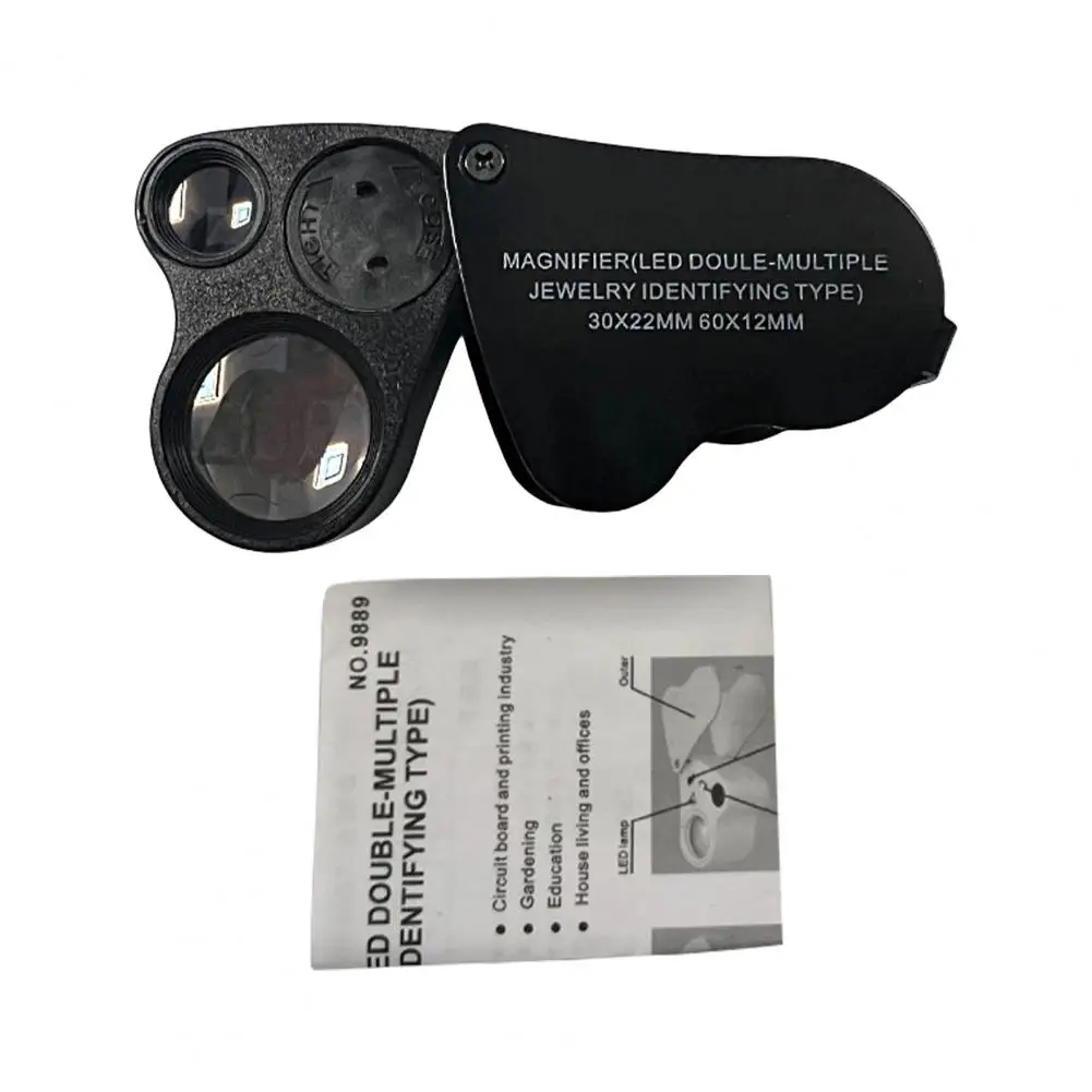 

1 Set LED Magnifier Folding Dual Lens High Magnification Ergonomics Magnifying Objects 30x 60x Pocket Magnifying Glass