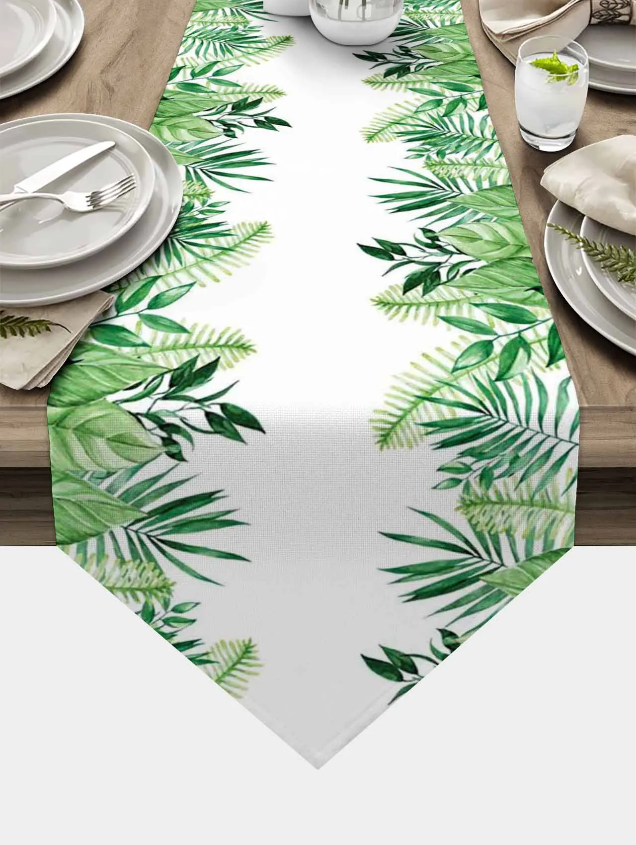 

Modern Table Runner Summer Green Tropical Plants Leaves Table Runners for Dinner Table Luxury Wedding Decor Tablecloth