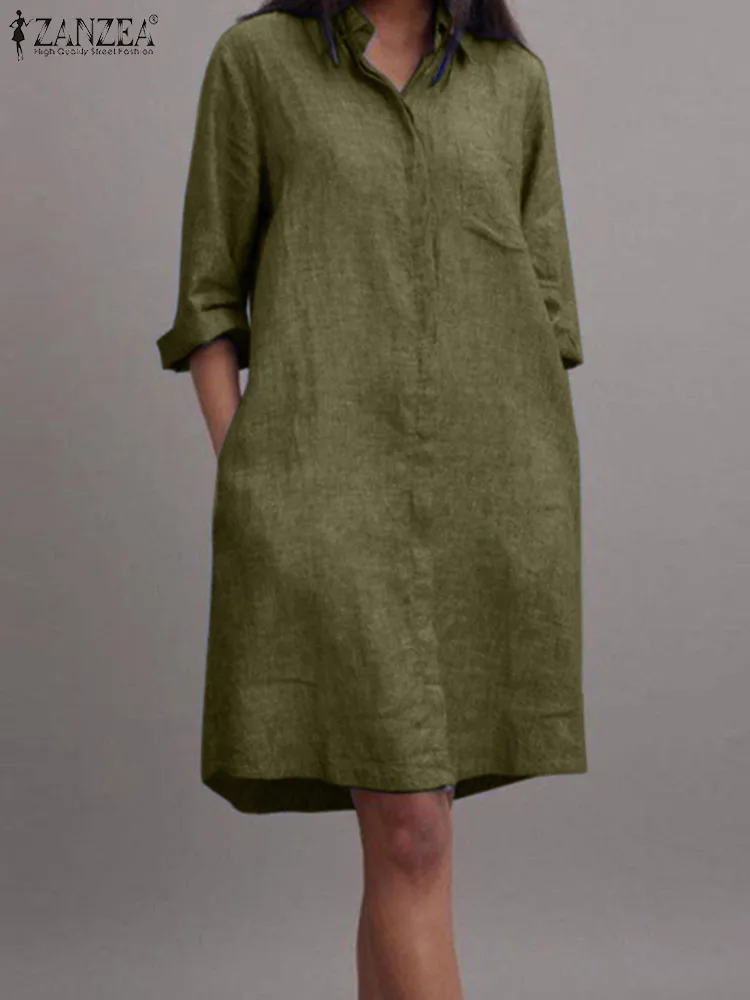 

Платье ZANZEA с отложным воротником и рукавом 3/4, летнее модное платье, женский элегантный сарафан, женское офисное миди платье большого размера, 2023