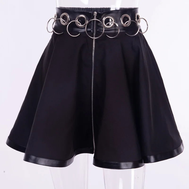 

American Punk Girls Mini Skirts Personalized Dark Githic Metal Ring Stitched Zipper Short Skirt Spring Summer Skirt SXHBSQ824