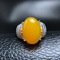 meibapj natural yellow chalcedony gemstone simple ring for women real 925 sterling silver fine party jewelry