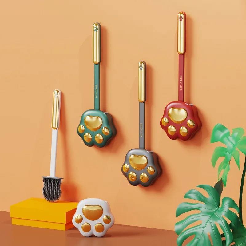 

TPR Silicone Head Toilet Brush Wall-Mounted Or Floor-Standing Toilet Brush Holder Cleaning Brush Household Bathroom Accessories