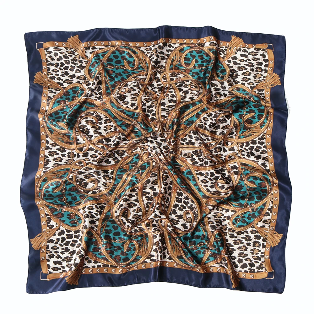 

2022 Silk Scarves Popular Leopard Print Shawls Fashion Headcloth Head Scarf Kerchief Foulard Hijab Bandana Hair Band 90X90CM
