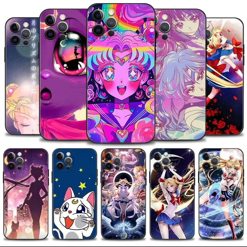 

Phone Case For Apple iPhone 14 13 12 11 Pro Max 13 12 Mini XS Max XR X 7 8 Plus Silicone Cover Shell Rainbow Girls Sailors Moon