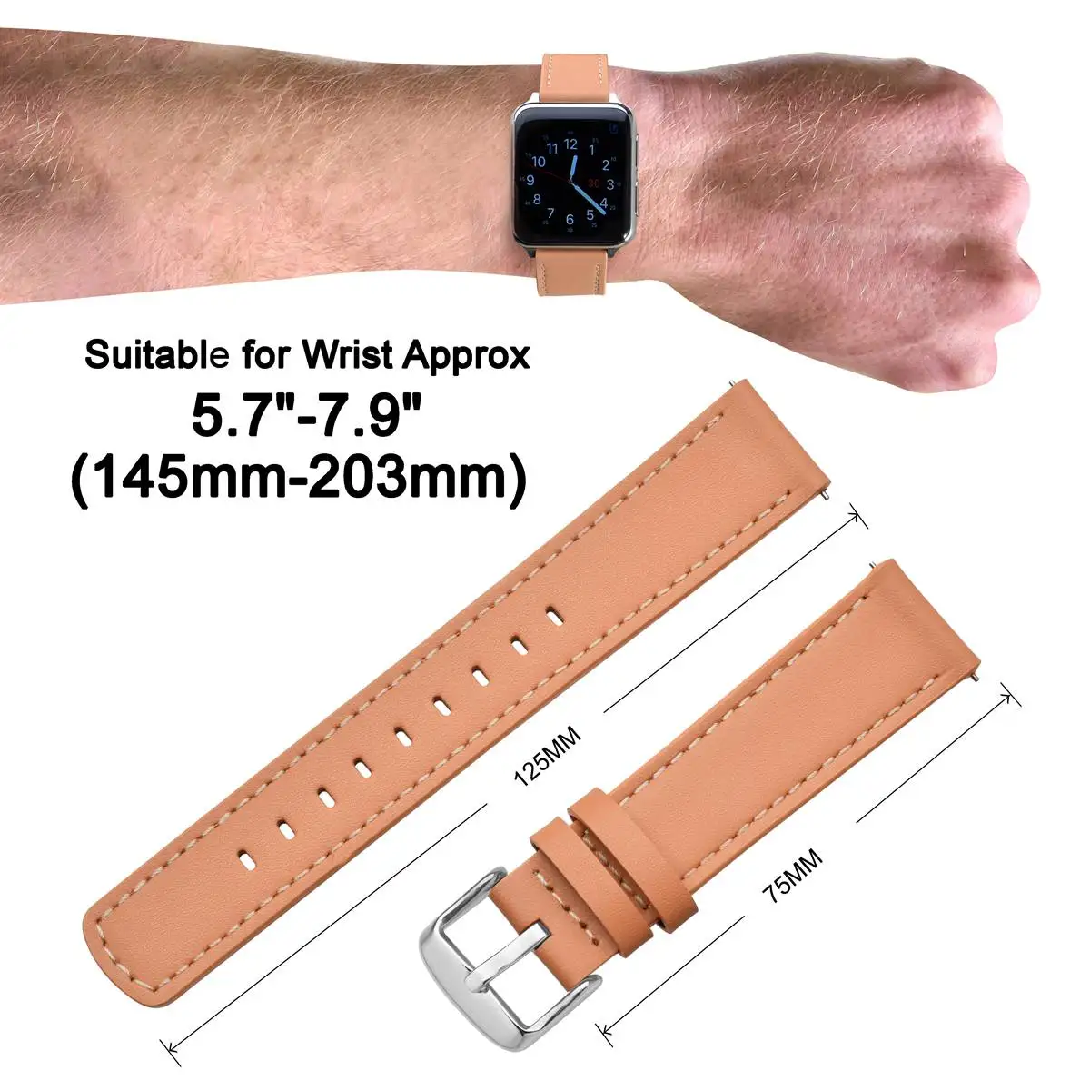 ANNEFIT Genuine Leather Watch Band 18mm 19mm 20mm 21mm 22mm Quick Release Replacement Watchband Strap Stainless Steel Buckle