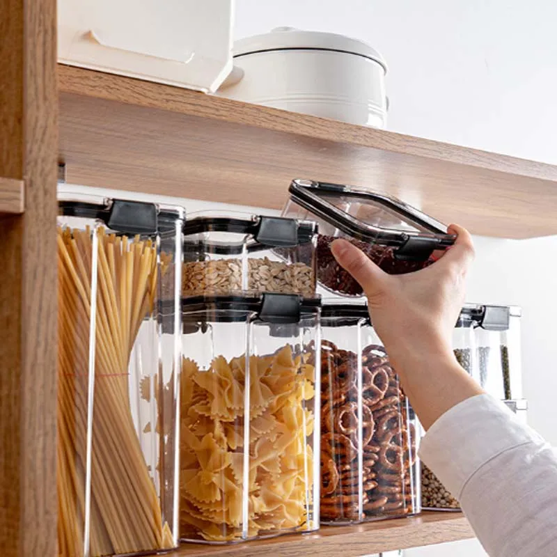 

New Kitchen Grain Plastic Transparent Sealed Jar 700/1300/1800 Ml Household Beans And Nuts Coffee Storage Box