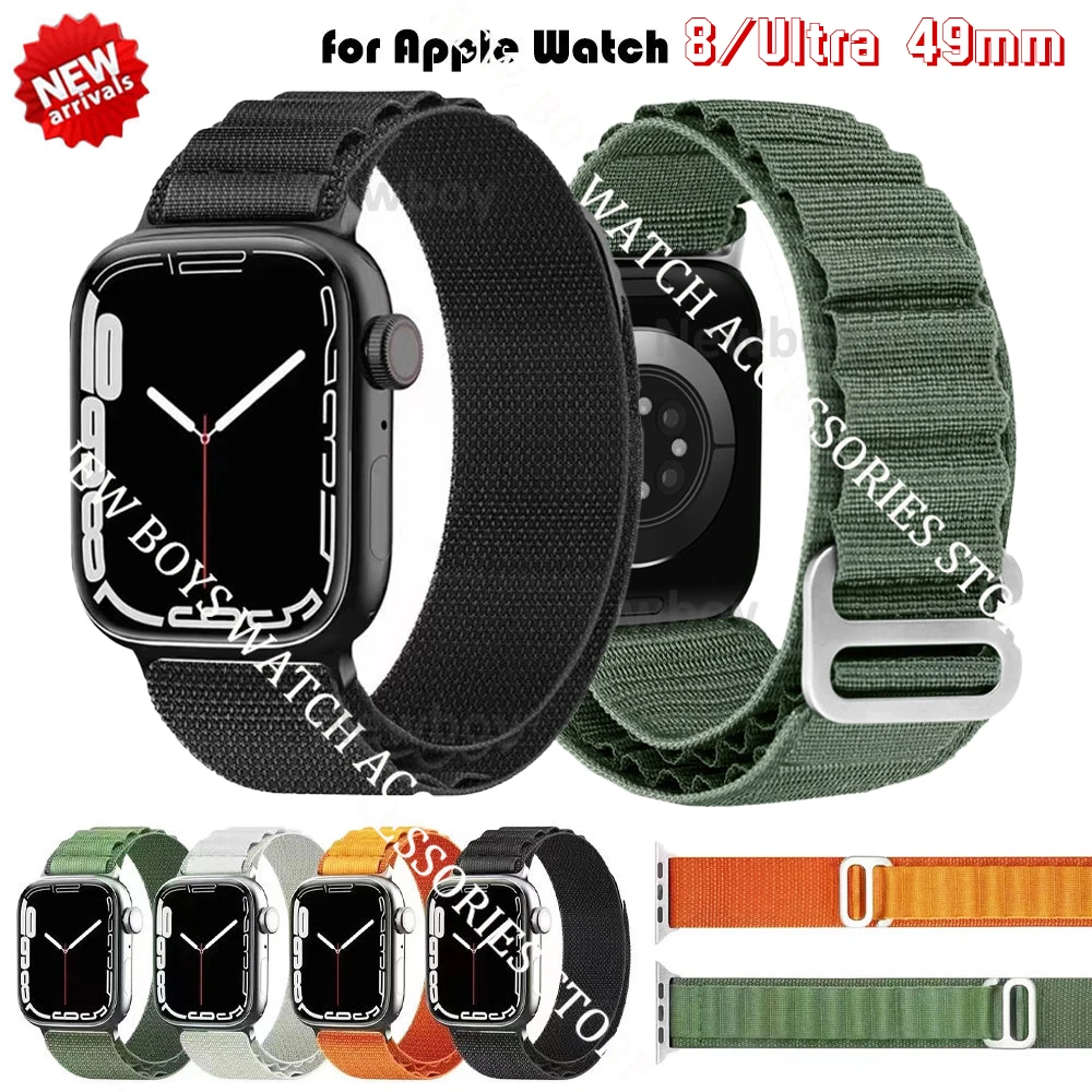 

Ремешок нейлоновый спортивный для iWatch Series, Воздухопроницаемый браслет для Apple Watch 7 6 5 4 3 2 SE 8 Ultra 49 мм, 41 мм 45 мм 38 мм 40 мм 42 44 мм