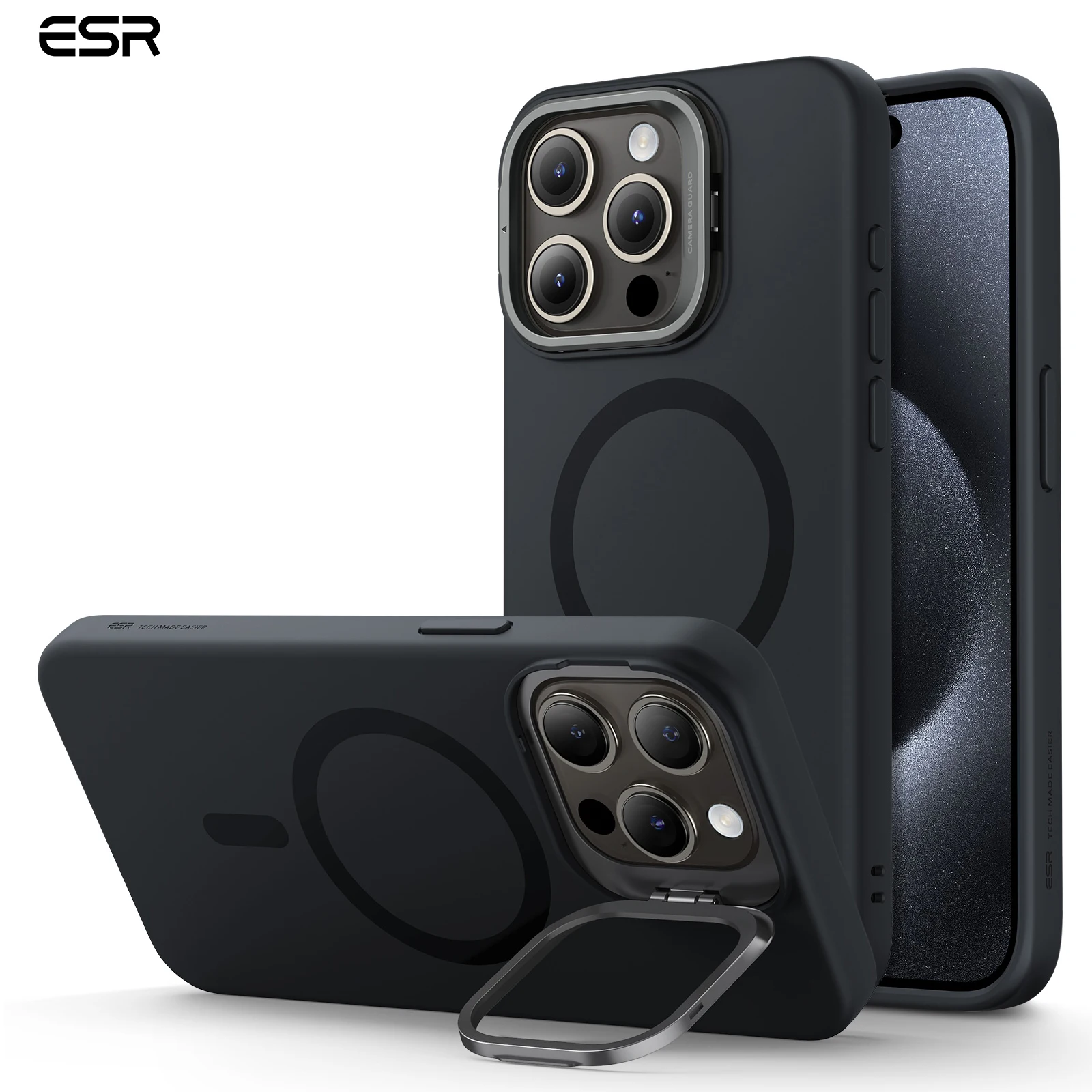 Мягкий чехол MagSafe ESR для iPhone15 Pro Max, шелковистый Гладкий жидкий силиконовый чехол с подставкой для камеры