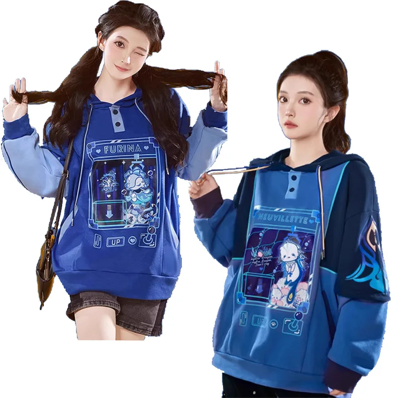 Толстовка с капюшоном Genshin Impact в стиле пэчворк Neuvillette Focalors пуловеры для косплея