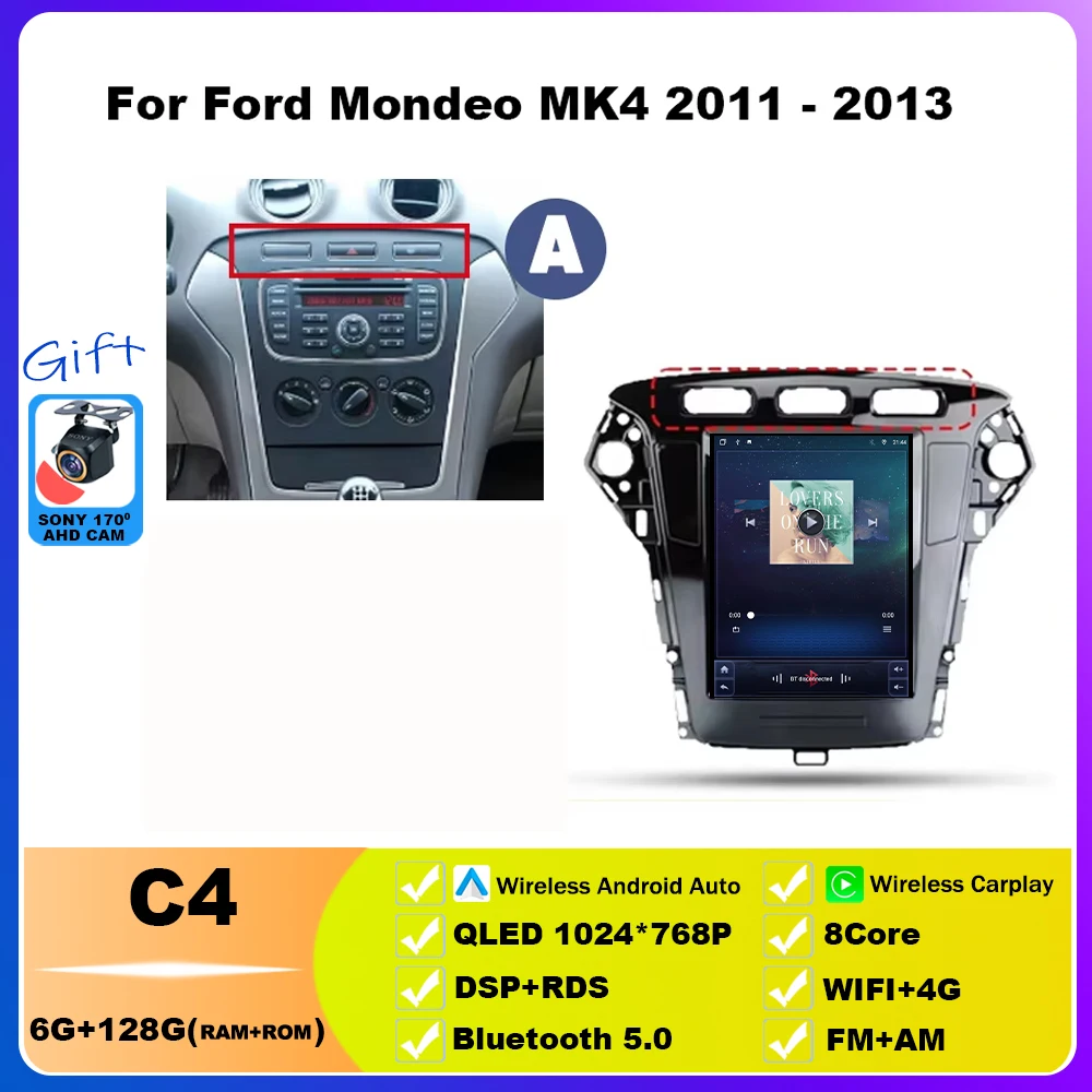 

9,7-дюймовый Android 14 для Ford Mondeo MK4 2011-2013, автомобильный радиоприемник, мультимедийный видеоплеер, навигация, GPS, 4G, беспроводной Carplay QLED BT