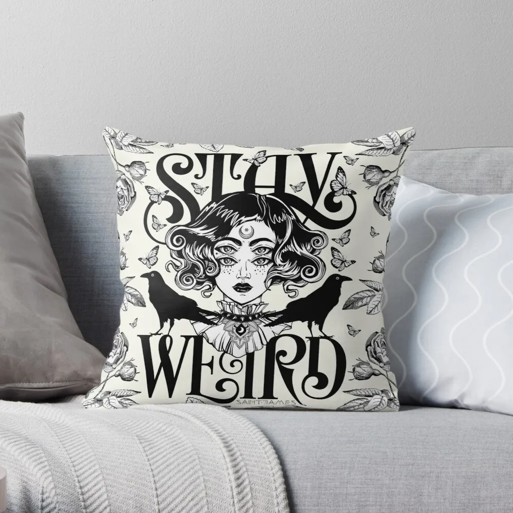 

Pillowslip Stay Weird (Black & White Version) Throw Pillow 100% Cotton Decor Pillow Case Home Cushion Cover 45*45cm