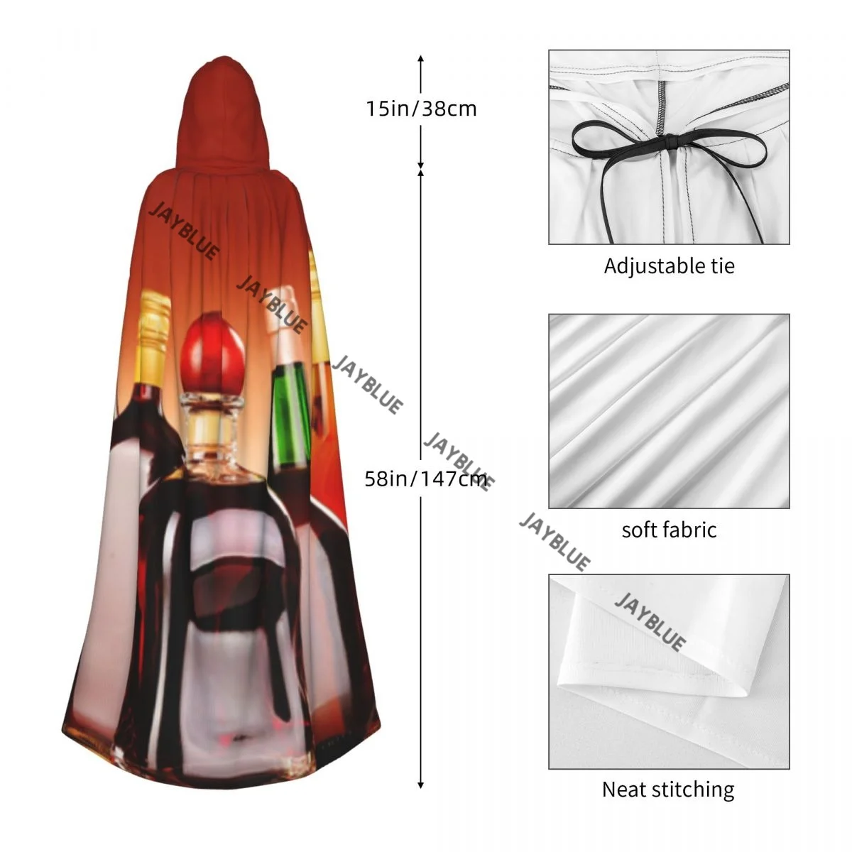 Длинная накидка-плащ Бутылки разных алкогольных напитков Пиво и вино Плащ с