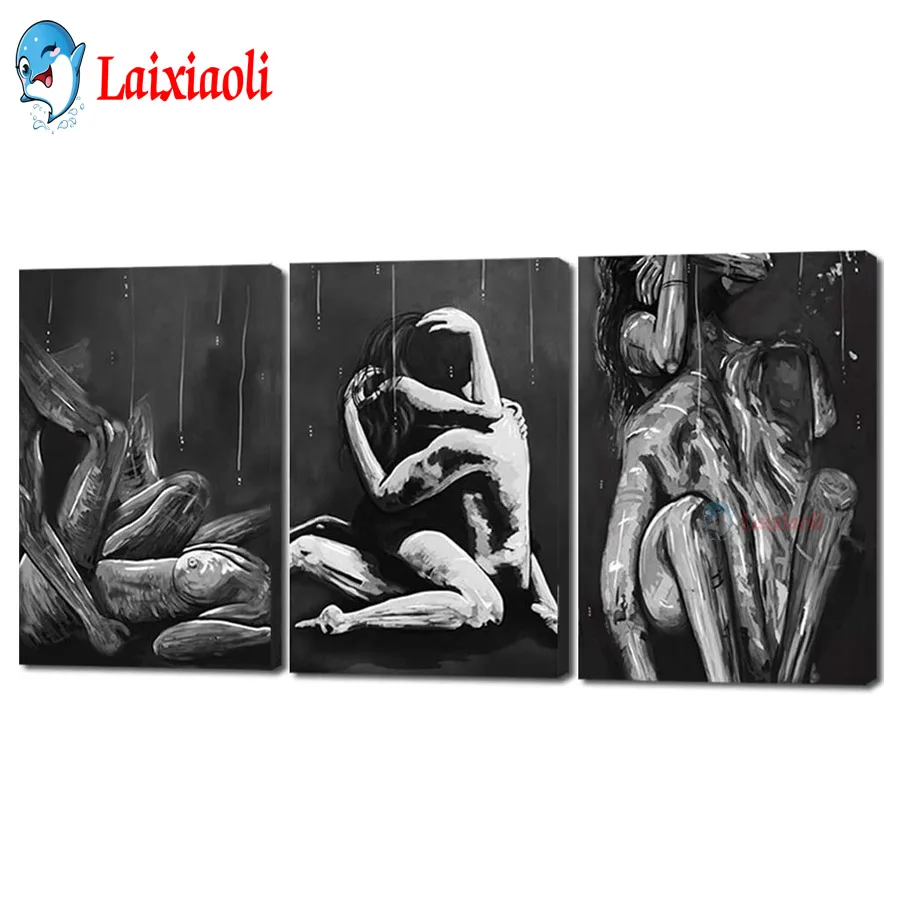 

3 pcs diamond Embroidery Full Drill black white art Mosaic DIY Diamond Painting Cross Stitch romantic couple bedroom Decorative