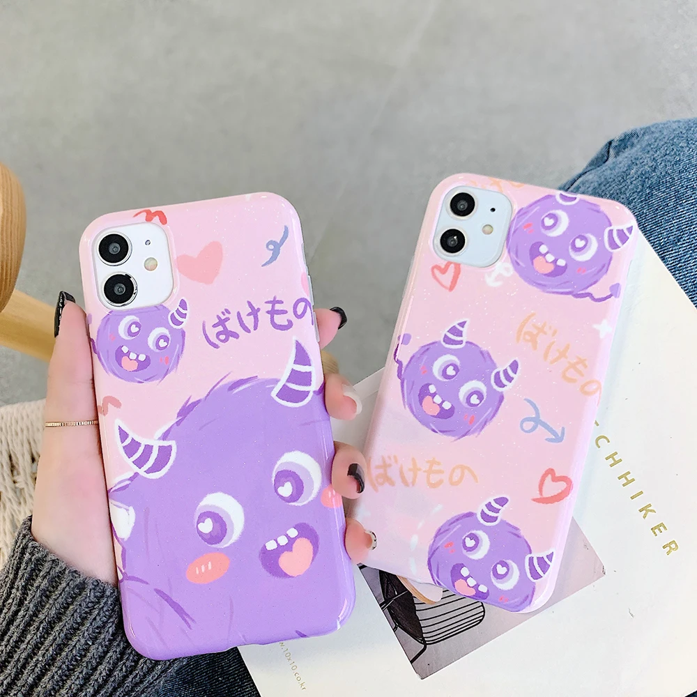 

Cute Cartoon Graffiti Little Monster Phone Cases For iPhone 13 12 11 Pro Max XR XS MAX X 2022 Couple Anti-drop Soft Cover Gift