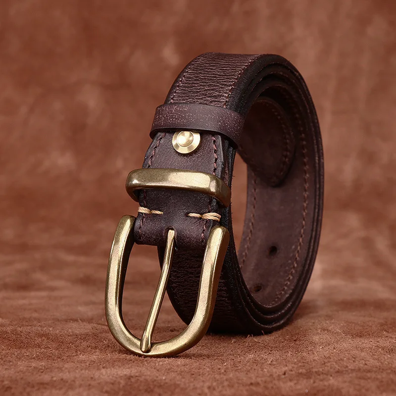 Ремень мужской из натуральной воловьей кожи с латунной пряжкой 3 см
