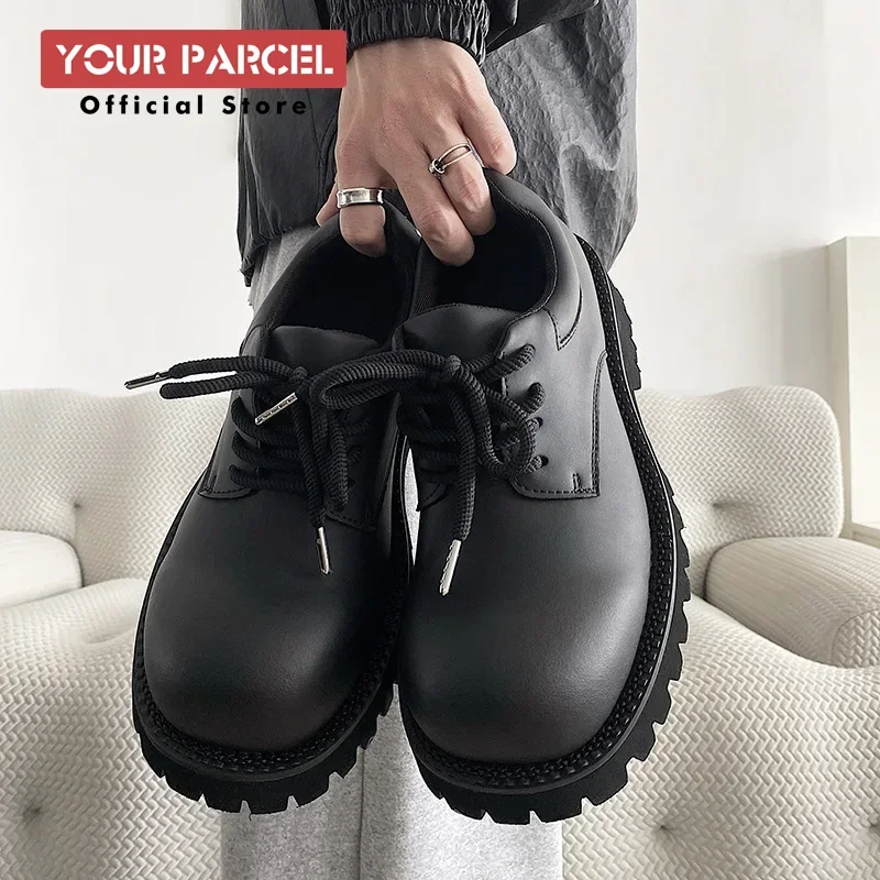 Мужские кожаные туфли с большой головкой в темном стиле увеличивающие рост Микки