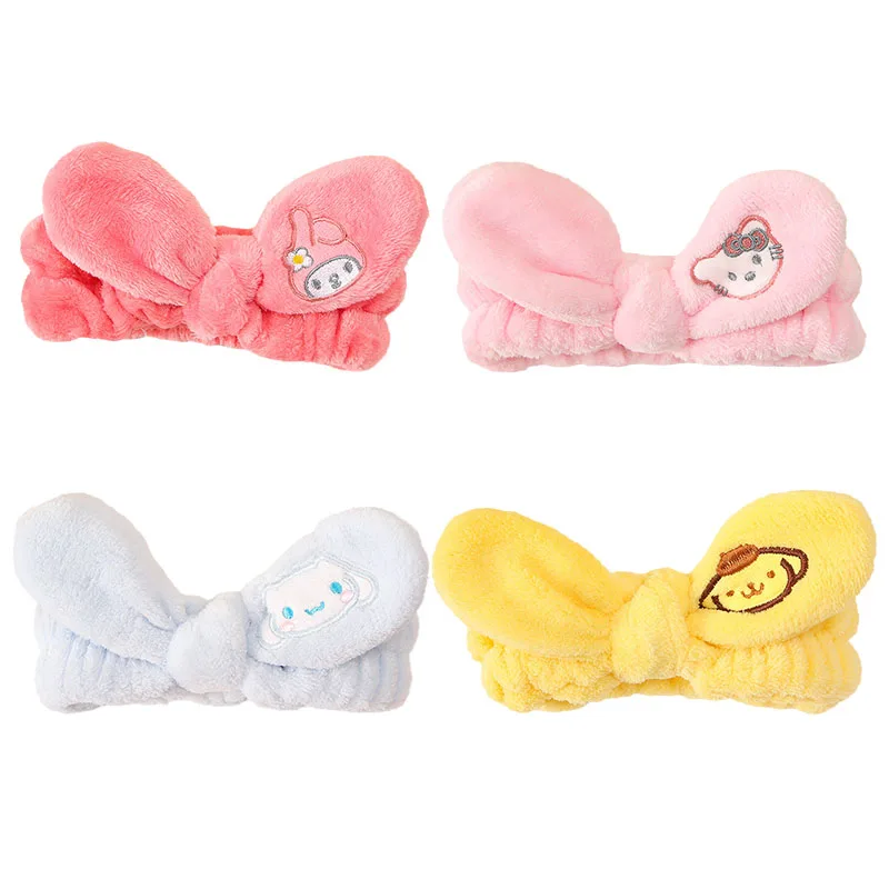 

Anime Kawaii Sanrios Kuromi My Melody Hellokittys Cinnamoroll Cartoon Cute Soft Creative Bow Face Wash Plush Girl Hairband Gift