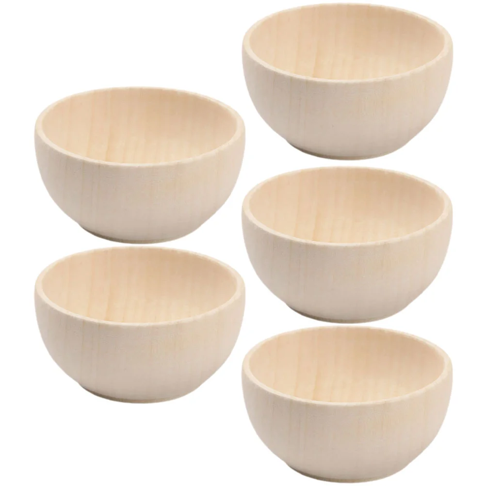 

5 Pcs Wooden Bowl Mini Candles Bowls Unfinished Crafts Unpainted Toy Child Kids Drawing