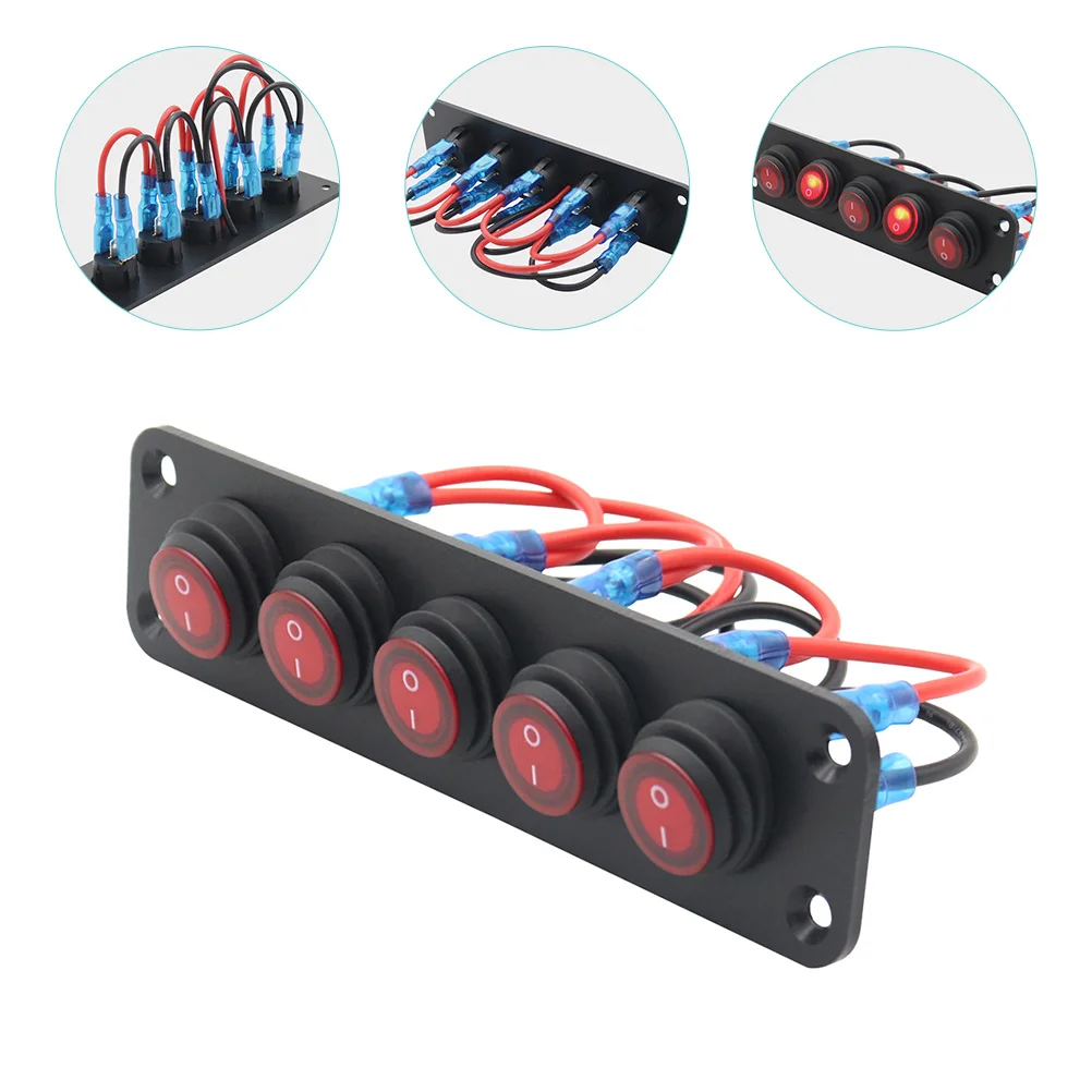 

Switch Panel Backlit Switch 5-gang Rocker Switch For Automotive Marine Boat