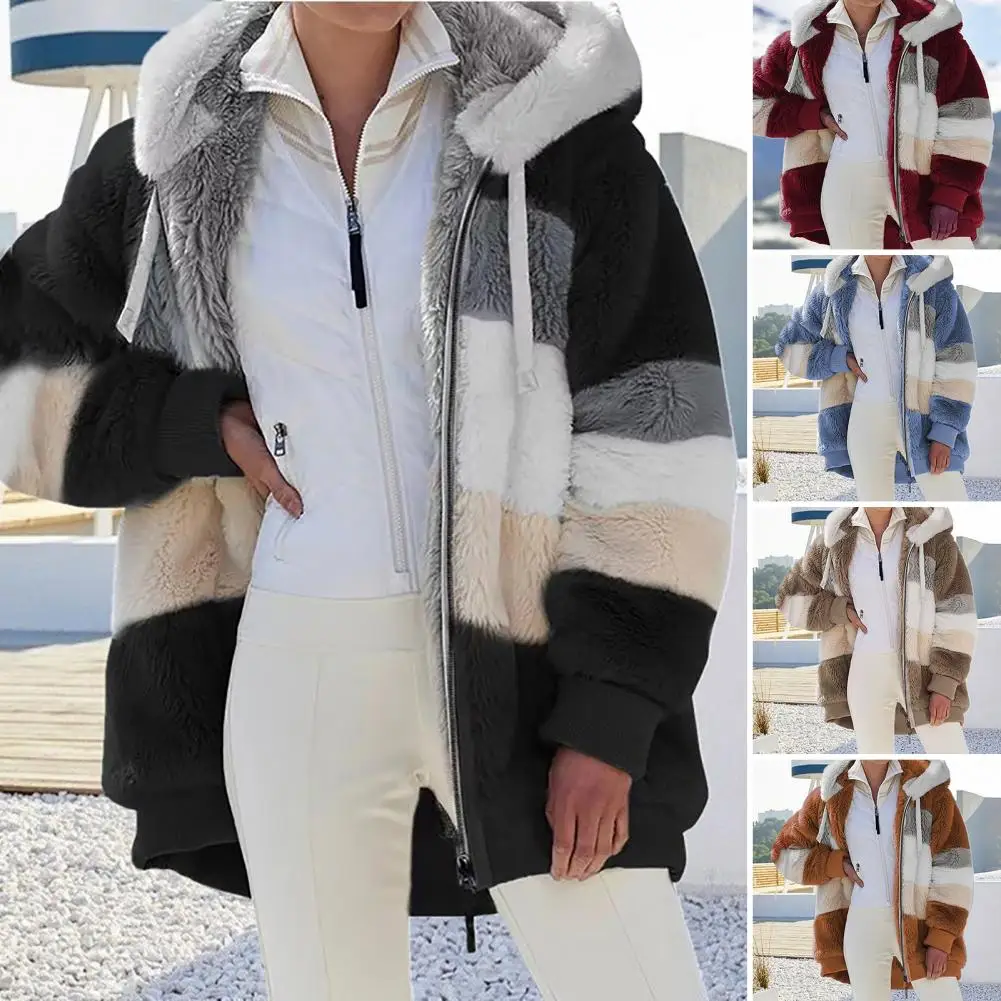 

Stylish Winter Jacket Long Sleeves Patchwork Elastic Cuff Colors Matching Winter Coat Warm Women Winter Coat Women Garment